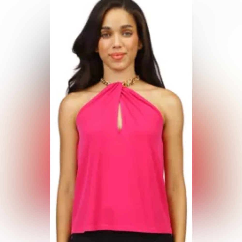 MICHAEL Michael Kors Fuchsia Halter Blouse With Gold Chain NEW